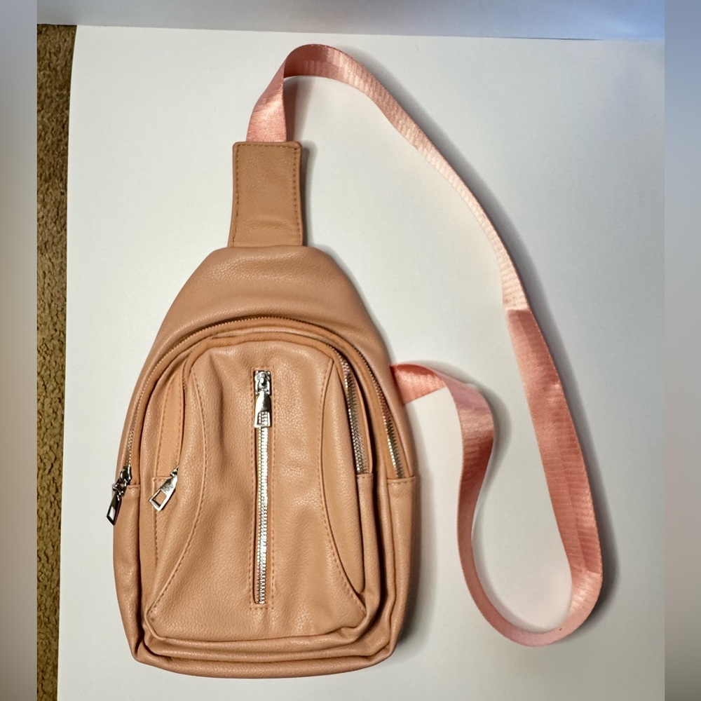 Peach Crossbody Sling Bag with Pink Strap